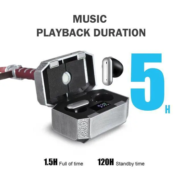 Alt view image 2 of 6 - Wireless Earbuds with Thor Hammer Wireless Charging Case,5.3 Bluetooth Ear Buds Light-Weight Headphones,Novelty Gifts for Men