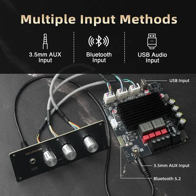Alt view image 4 of 6 - T100HS-W Power Amplifier Board Bluetooth5.2 TPA3221 Chip 2.0 Channel 100W×2,Audio Power Amplifier with Front Panel
