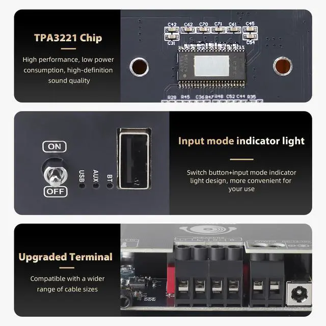 Alt view image 5 of 6 - T100HS-W Power Amplifier Board Bluetooth5.2 TPA3221 Chip 2.0 Channel 100W×2,Audio Power Amplifier with Front Panel