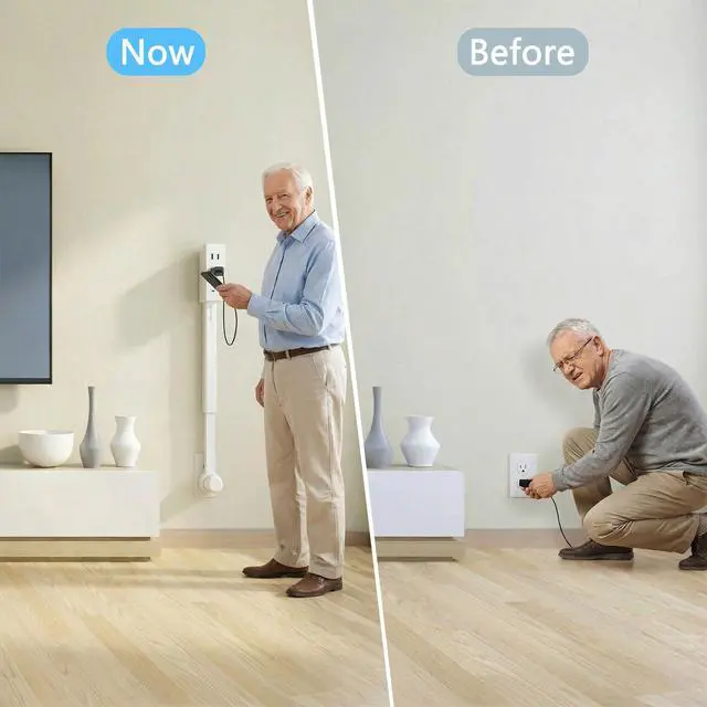 Alt view image 6 of 7 - Wall Electrical Vertical Outlet Extender Stick,Features USB-A,USB-C and 2AC,Extendable17.5''-27.5'',Rotating180°,Access Hard-to-Reach Outlets,Use Behind Couches,Nightstands,Desks and More