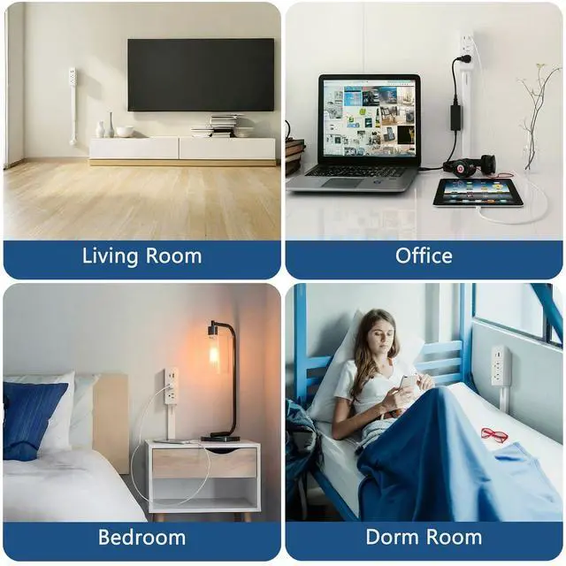 Alt view image 7 of 7 - Wall Electrical Vertical Outlet Extender Stick,Features USB-A,USB-C and 2AC,Extendable17.5''-27.5'',Rotating180°,Access Hard-to-Reach Outlets,Use Behind Couches,Nightstands,Desks and More