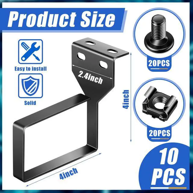 Alt view image 3 of 7 - 10 Pieces Vertical Cable Management D Ring 2.4 x 4 x 4 Inches Wire Organizer Metal Cable Rack for Patch Cables, Fiber Optic, Power Cords, Black
