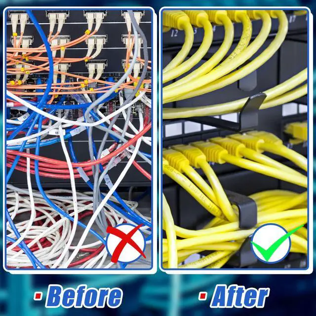 Alt view image 4 of 7 - 10 Pieces Vertical Cable Management D Ring 2.4 x 4 x 4 Inches Wire Organizer Metal Cable Rack for Patch Cables, Fiber Optic, Power Cords, Black