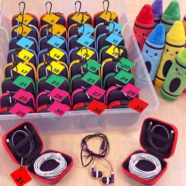 Alt view image 2 of 7 - 36 Pack Numbered Earbud Cases for Classroom, Student Earphones Storage Organizer Pouches with Color Number Cards, Portable EVA Earbud Holder for Teachers Students, Back to School Classroom Supplies