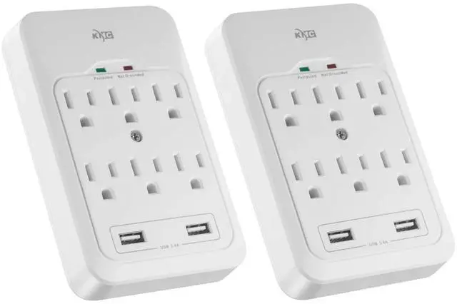 Main image of 6-Outlet Surge Tap, 2 USB Ports (3.4A), 980 Joules Surge Protector, White (2 Pack)