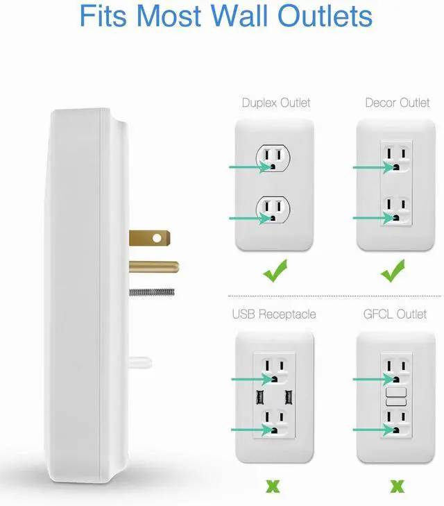 Alt view image 5 of 7 - 6-Outlet Surge Tap, 2 USB Ports (3.4A), 980 Joules Surge Protector, White (2 Pack)