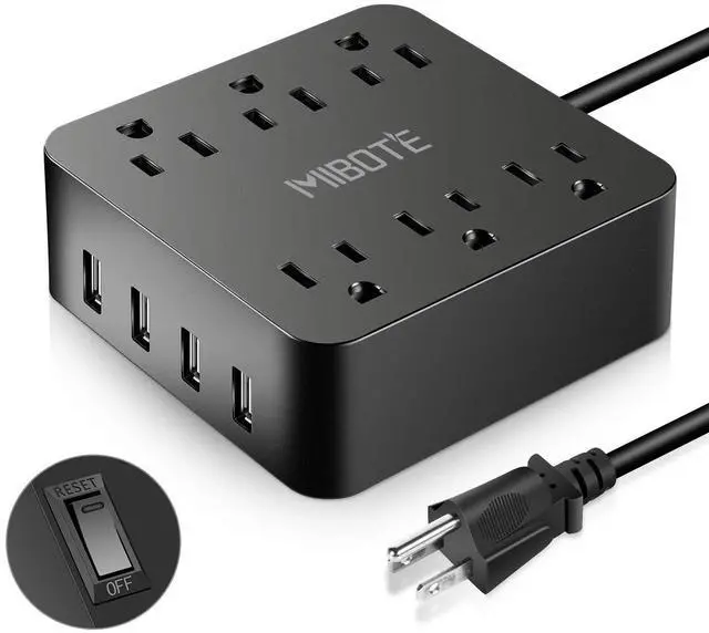 Main image of 6-Outlet Power Strip with 4 USB Ports, Surge Protector | 1875W Power Strip Charger, 5ft Cord for Travel, TV, Computer & Power Bank, 100-240V