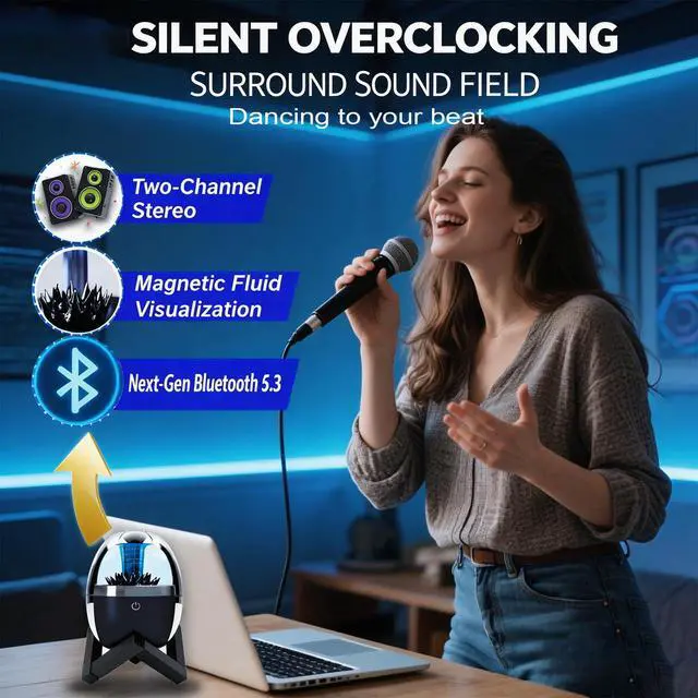Alt view image 2 of 7 - Dancing Ferrofluid Speaker,Magnetic Fluid Bluetooth Music Mate | Stress Relief |LED Light |Stereo Sound |Touch Control,Cool Fluid Display Desk Toy for Office, Gaming,Science Enthusiast Gift