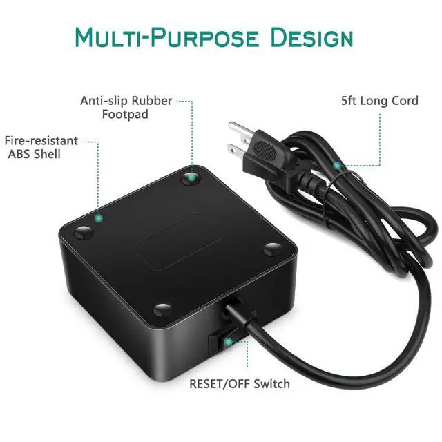 Alt view image 5 of 6 - 6-Outlet Power Strip with 4 USB Ports, Surge Protector | 1875W Power Strip Charger, 5ft Cord for Travel, TV, Computer & Power Bank, 100-240V