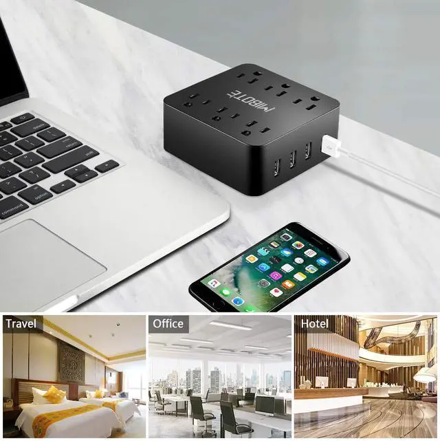 Alt view image 6 of 6 - 6-Outlet Power Strip with 4 USB Ports, Surge Protector | 1875W Power Strip Charger, 5ft Cord for Travel, TV, Computer & Power Bank, 100-240V