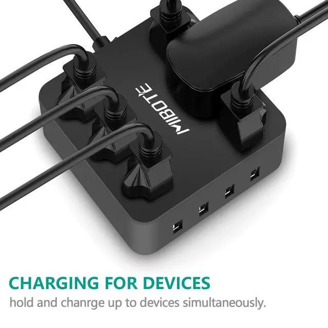 Alt view image 4 of 6 - 6-Outlet Power Strip with 4 USB Ports, Surge Protector | 1875W Power Strip Charger, 5ft Cord for Travel, TV, Computer & Power Bank, 100-240V