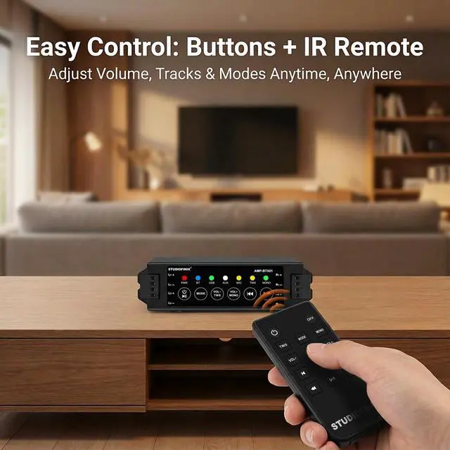 Alt view image 3 of 7 - 4-Channel Mini Amplifier with Wireless App & Infrared Remote Control, Bluetooth 5.0, USB/MIC/AUX/TWS Inputs and Power-Off Memory for Ceiling/Wall/Bookshelf/Garage