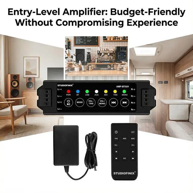 Alt view image 6 of 7 - 4-Channel Mini Amplifier with Wireless App & Infrared Remote Control, Bluetooth 5.0, USB/MIC/AUX/TWS Inputs and Power-Off Memory for Ceiling/Wall/Bookshelf/Garage