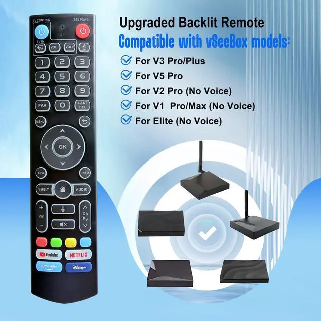 Alt view image 2 of 6 - VSeeBox Backlit V3 Pro Voice Remote Control Alternative for V3 Plus, V5, V3, V2, V1 Pro, V1 Max, Elite Models