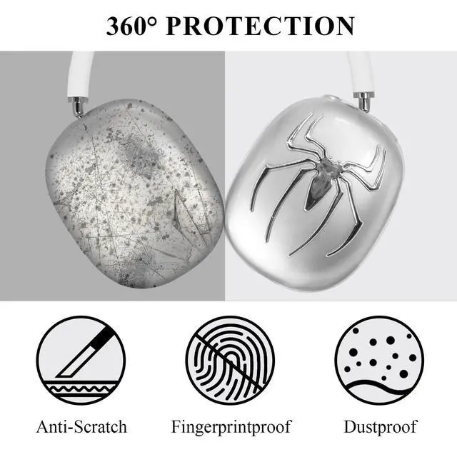 Alt view image 2 of 7 - Case Cover for Apple AirPods Max/Max 2 (Spider,Clear) | TPU Cool Soft Clear Case,Silver Spider Earcup Cover for Apple AirPods Max for Men&Women Accessories Protective Cover
