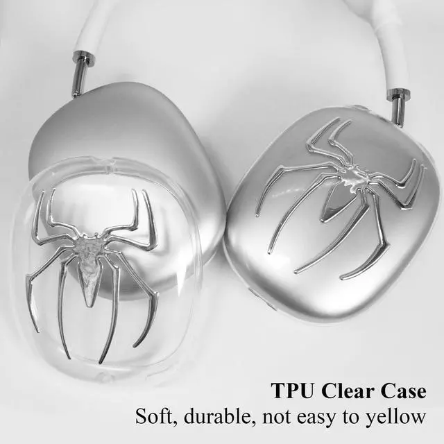 Alt view image 3 of 7 - Case Cover for Apple AirPods Max/Max 2 (Spider,Clear) | TPU Cool Soft Clear Case,Silver Spider Earcup Cover for Apple AirPods Max for Men&Women Accessories Protective Cover