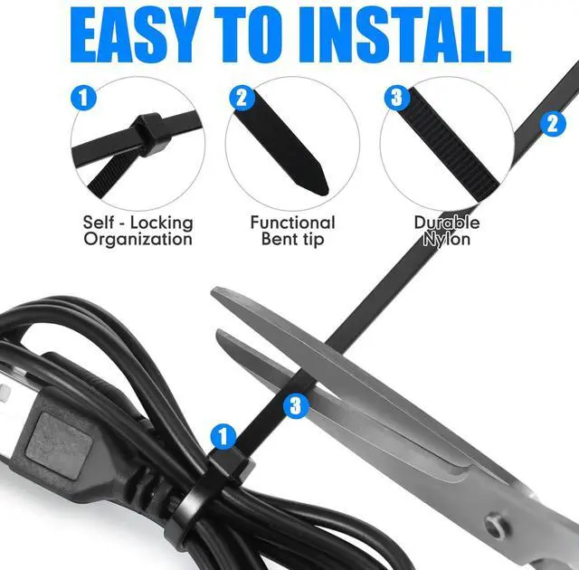 Alt view image 4 of 6 - 3000 Pieces Cable Zip Ties Bulk Heavy Duty Cable Ties Nylon Tie Wraps Self Locking Wire Ties for Plants Gardening Farming Grid Wall Fence Indoor and Outdoor (4"6"8"12",Black)