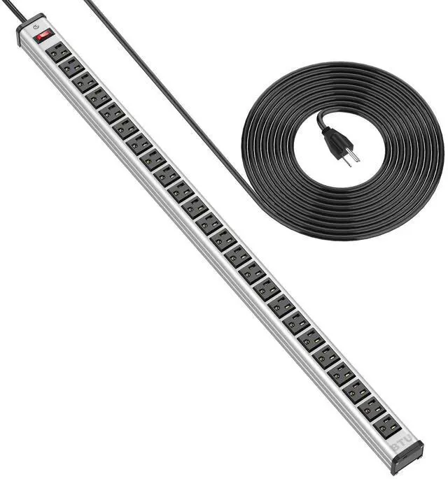 Main image of Long Heavy Duty Power Strip 24 Outlet Large Metal Power Strips Garage Workshop Commercial Industrial Power Strips with Circuit Breaker.10FT Cord 15A 125V 1875W (Silver)
