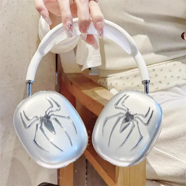 Alt view image 5 of 7 - Case Cover for Apple AirPods Max/Max 2 (Spider,Clear) | TPU Cool Soft Clear Case,Silver Spider Earcup Cover for Apple AirPods Max for Men&Women Accessories Protective Cover