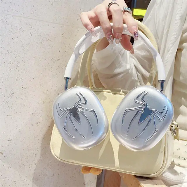 Alt view image 6 of 7 - Case Cover for Apple AirPods Max/Max 2 (Spider,Clear) | TPU Cool Soft Clear Case,Silver Spider Earcup Cover for Apple AirPods Max for Men&Women Accessories Protective Cover