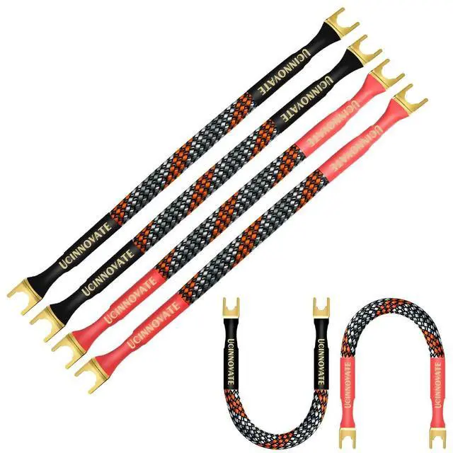 Main image of 4 x HiFi OFC Speaker Jumper Cable with Spade, 21cm Speaker Cable Bridge Bi-Wire Speaker Jumper Plates, 11AWG Cable Bridge to Speaker Cable Terminals with 8 Gold Plated Spade