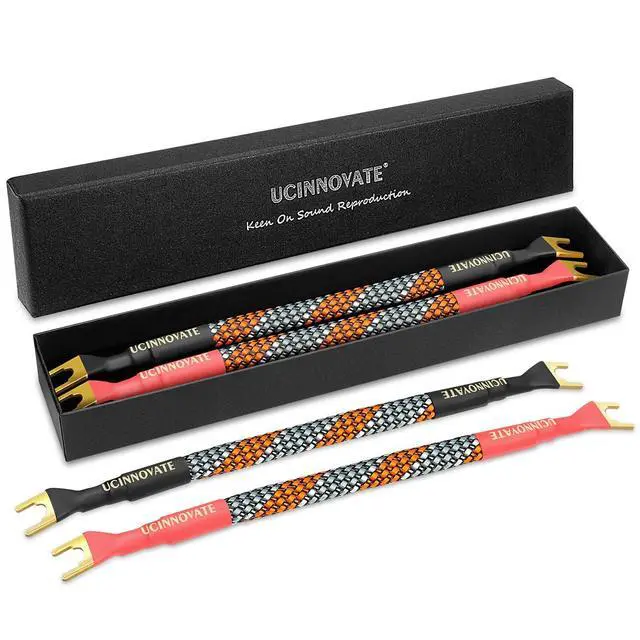Alt view image 2 of 7 - 4 x HiFi OFC Speaker Jumper Cable with Spade, 21cm Speaker Cable Bridge Bi-Wire Speaker Jumper Plates, 11AWG Cable Bridge to Speaker Cable Terminals with 8 Gold Plated Spade