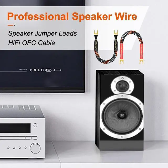 Alt view image 4 of 7 - 4 x HiFi OFC Speaker Jumper Cable with Spade, 21cm Speaker Cable Bridge Bi-Wire Speaker Jumper Plates, 11AWG Cable Bridge to Speaker Cable Terminals with 8 Gold Plated Spade