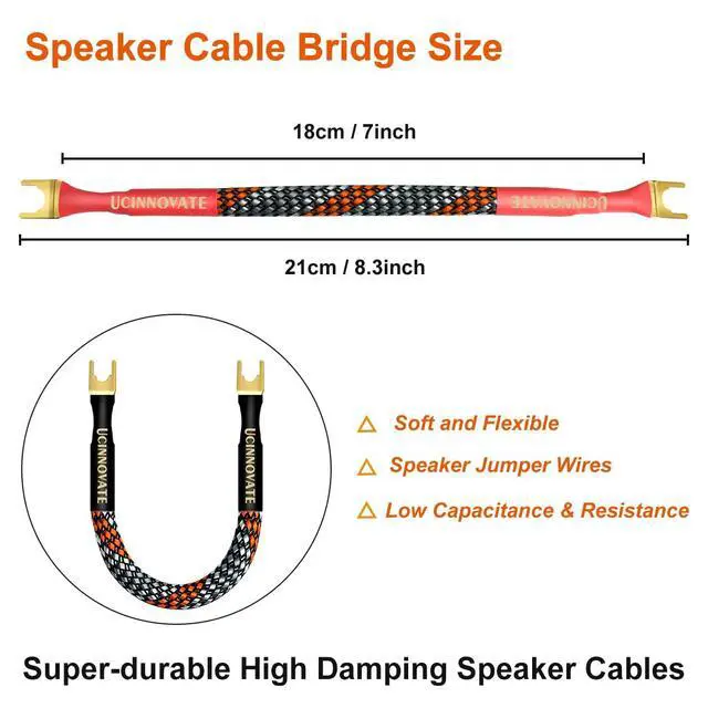 Alt view image 5 of 7 - 4 x HiFi OFC Speaker Jumper Cable with Spade, 21cm Speaker Cable Bridge Bi-Wire Speaker Jumper Plates, 11AWG Cable Bridge to Speaker Cable Terminals with 8 Gold Plated Spade