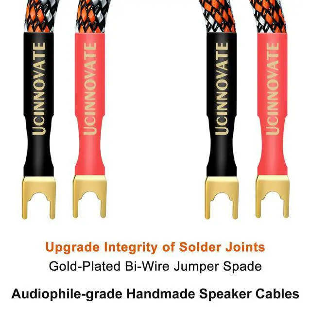 Alt view image 6 of 7 - 4 x HiFi OFC Speaker Jumper Cable with Spade, 21cm Speaker Cable Bridge Bi-Wire Speaker Jumper Plates, 11AWG Cable Bridge to Speaker Cable Terminals with 8 Gold Plated Spade