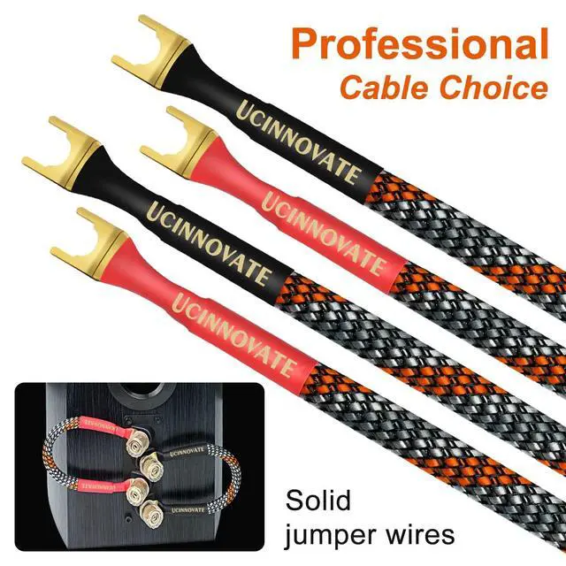 Alt view image 7 of 7 - 4 x HiFi OFC Speaker Jumper Cable with Spade, 21cm Speaker Cable Bridge Bi-Wire Speaker Jumper Plates, 11AWG Cable Bridge to Speaker Cable Terminals with 8 Gold Plated Spade