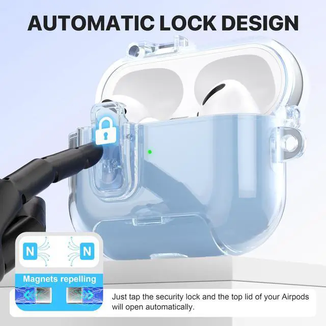 Alt view image 3 of 7 - Clear Drop Protection Cover for AirPods Pro 3 Case with Magnetic Lock,Blue | As Phone Stand,for Men Women Girly,with Keychain & Cleaning Kit,Magsafe Compatble,Anti Yellowing,Durable Clear Material