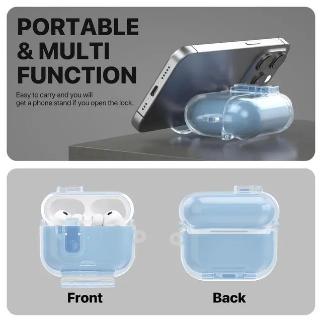 Alt view image 2 of 7 - Clear Drop Protection Cover for AirPods Pro 3 Case with Magnetic Lock,Blue | As Phone Stand,for Men Women Girly,with Keychain & Cleaning Kit,Magsafe Compatble,Anti Yellowing,Durable Clear Material