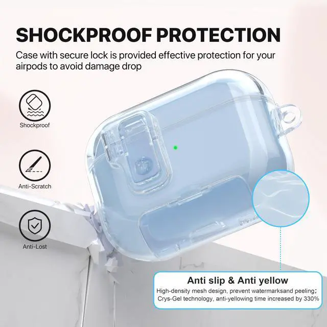 Alt view image 4 of 7 - Clear Drop Protection Cover for AirPods Pro 3 Case with Magnetic Lock,Blue | As Phone Stand,for Men Women Girly,with Keychain & Cleaning Kit,Magsafe Compatble,Anti Yellowing,Durable Clear Material