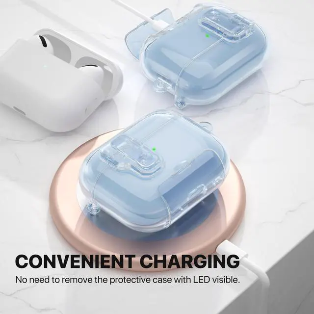 Alt view image 5 of 7 - Clear Drop Protection Cover for AirPods Pro 3 Case with Magnetic Lock,Blue | As Phone Stand,for Men Women Girly,with Keychain & Cleaning Kit,Magsafe Compatble,Anti Yellowing,Durable Clear Material