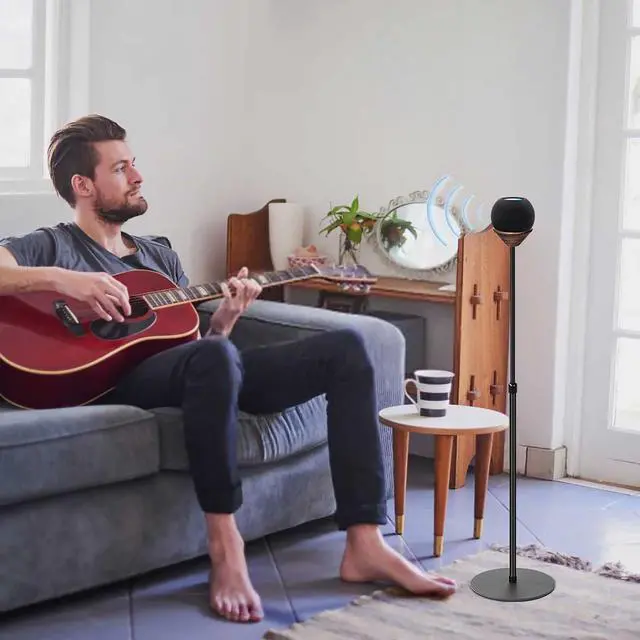 Alt view image 4 of 6 - 1-Pack Floor Homepod Mini Stand,Height Adjustable 15.7 In-31.4 in Black | Wooden Tray Safety Stability and Anti Slip BottomMini Speaker Accessories Are Suitable for Home Living Rooms, Bedrooms, Gyms