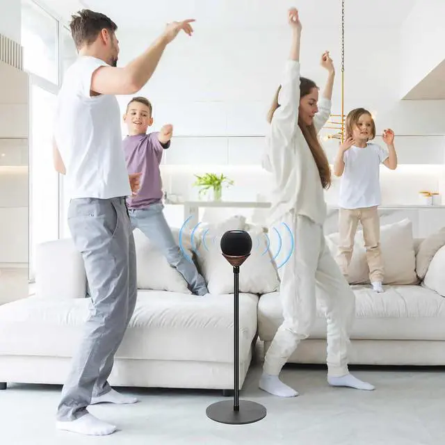 Alt view image 5 of 6 - 1-Pack Floor Homepod Mini Stand,Height Adjustable 15.7 In-31.4 in Black | Wooden Tray Safety Stability and Anti Slip BottomMini Speaker Accessories Are Suitable for Home Living Rooms, Bedrooms, Gyms