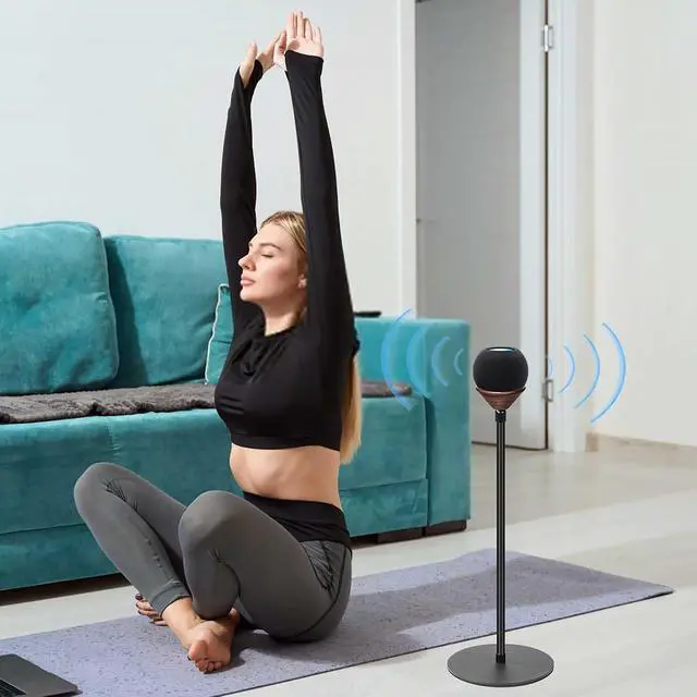 Alt view image 6 of 6 - 1-Pack Floor Homepod Mini Stand,Height Adjustable 15.7 In-31.4 in Black | Wooden Tray Safety Stability and Anti Slip BottomMini Speaker Accessories Are Suitable for Home Living Rooms, Bedrooms, Gyms