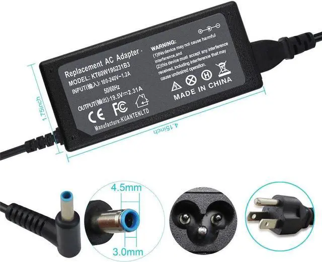 Alt view image 2 of 7 - 65W 45W AC Charger Fit for HP 17-cn4010nr, 17t-cn200, 17-cn4047nr, 17-cp3047nr, 17t-cn300, 17t-cn400, 17z-cp200, 17z-cp300 Laptop Power Supply Cord Adapter