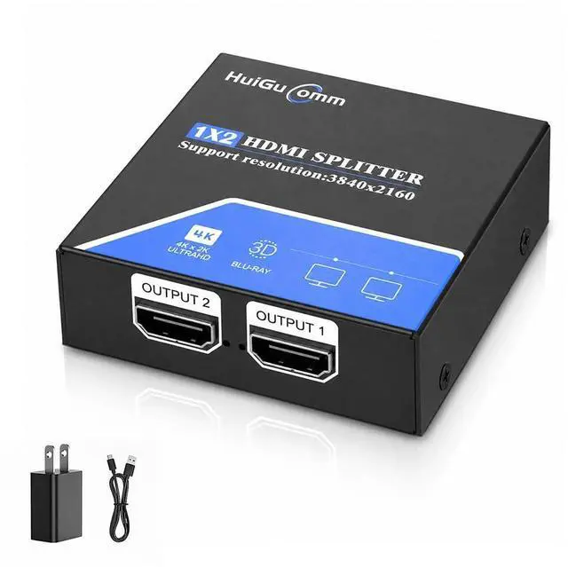 Main image of HDMI Splitter 1 in 2 Out, 4K 30Hz Powered 1x2 for Dual Monitors | Supports 1080P 60Hz, Mirrors One HDMI Source to Two Displays; for Laptop, PC, TV, Projector and HDTV, Not Extended Mode
