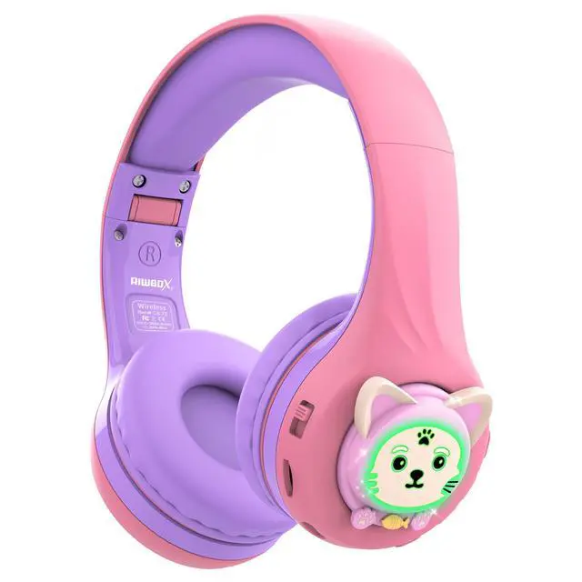 Main image of CB-7S Kids Wireless Headphones,with Safe Volume Control 74/85/95dB,LED Glow Lights,50H Playtime,Bluetooth V5.3,Built-in Mic, TF Card Slot,for Travel/School/Phone/Laptop(Pink&Purple)