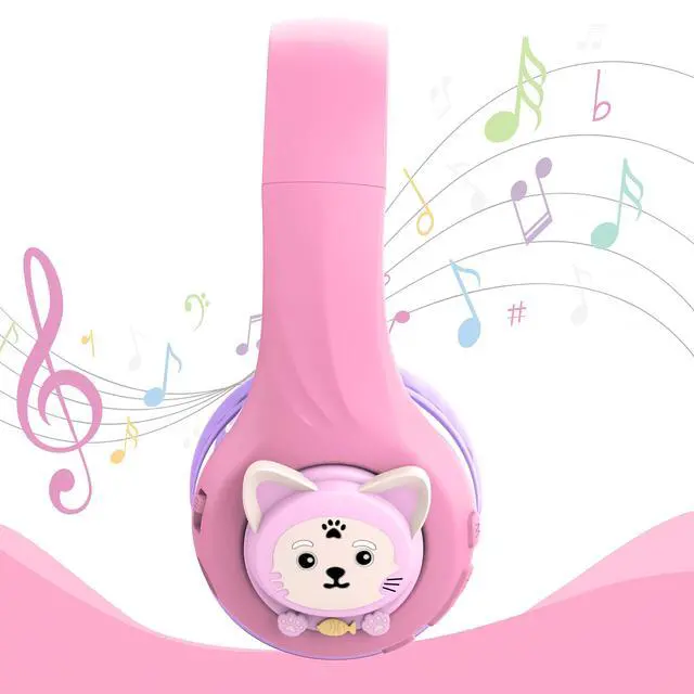 Alt view image 5 of 6 - CB-7S Kids Wireless Headphones,with Safe Volume Control 74/85/95dB,LED Glow Lights,50H Playtime,Bluetooth V5.3,Built-in Mic, TF Card Slot,for Travel/School/Phone/Laptop(Pink&Purple)