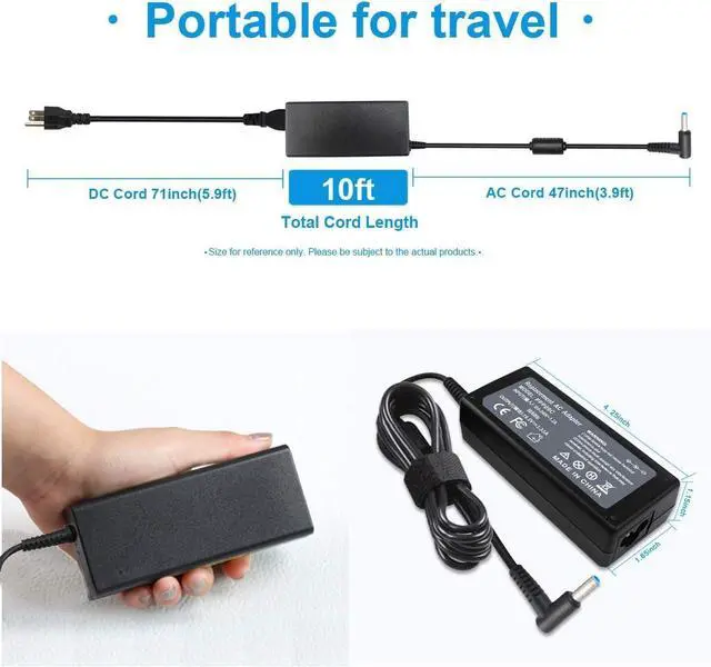 Alt view image 4 of 7 - 65W 45W AC Charger Fit for HP 17-cn4010nr, 17t-cn200, 17-cn4047nr, 17-cp3047nr, 17t-cn300, 17t-cn400, 17z-cp200, 17z-cp300 Laptop Power Supply Cord Adapter