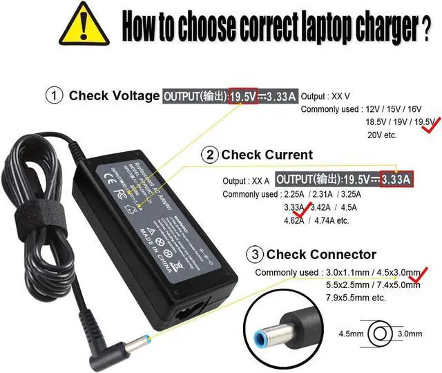 Alt view image 5 of 7 - 65W 45W AC Charger Fit for HP 17-cn4010nr, 17t-cn200, 17-cn4047nr, 17-cp3047nr, 17t-cn300, 17t-cn400, 17z-cp200, 17z-cp300 Laptop Power Supply Cord Adapter