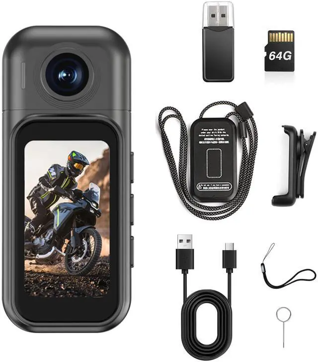 Main image of 1080p Mini Body Camera with 64GB Card, 1.47" Touchscreen Wearable Thumb Camera, Magnetic Mount & 180° Rotating Lens for Vlogging Travel Sports Security