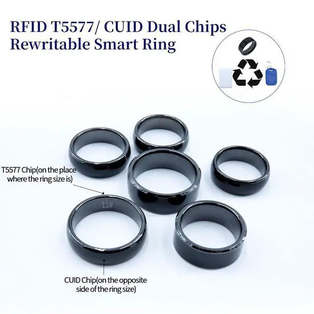 Alt view image 2 of 7 - RFID Rewritable Ring Dual Frequency Black, US#12 | Ceramic Smart Finger Ring, 125KHz T5577&13.56MHz CUID Ring, One Ring Clone Access Key Cards, Wear for Men or Women