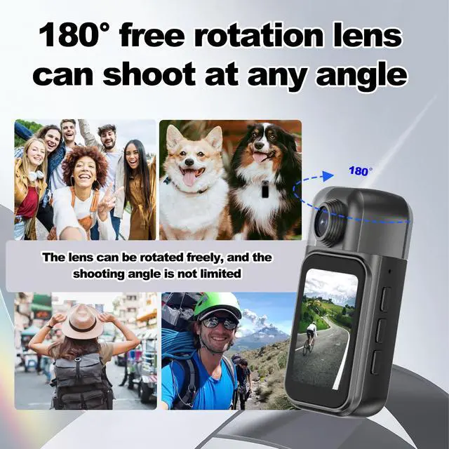 Alt view image 3 of 7 - 1080p Mini Body Camera with 64GB Card, 1.47" Touchscreen Wearable Thumb Camera, Magnetic Mount & 180° Rotating Lens for Vlogging Travel Sports Security