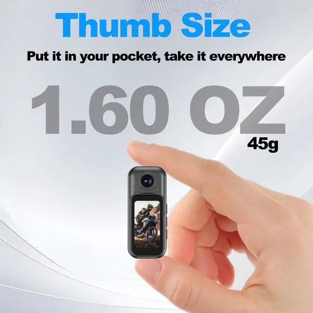 Alt view image 6 of 7 - 1080p Mini Body Camera with 64GB Card, 1.47" Touchscreen Wearable Thumb Camera, Magnetic Mount & 180° Rotating Lens for Vlogging Travel Sports Security