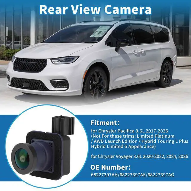 Alt view image 2 of 7 - Rear View Camera for Chrysler Pacifica 3.6L 2017-2026 for Chrysler Voyager 3.6L 2020-2022 2024 2026 Park Assist Backup Reverse Camera Replace No.68227397AH/68227397AE/68227397AG
