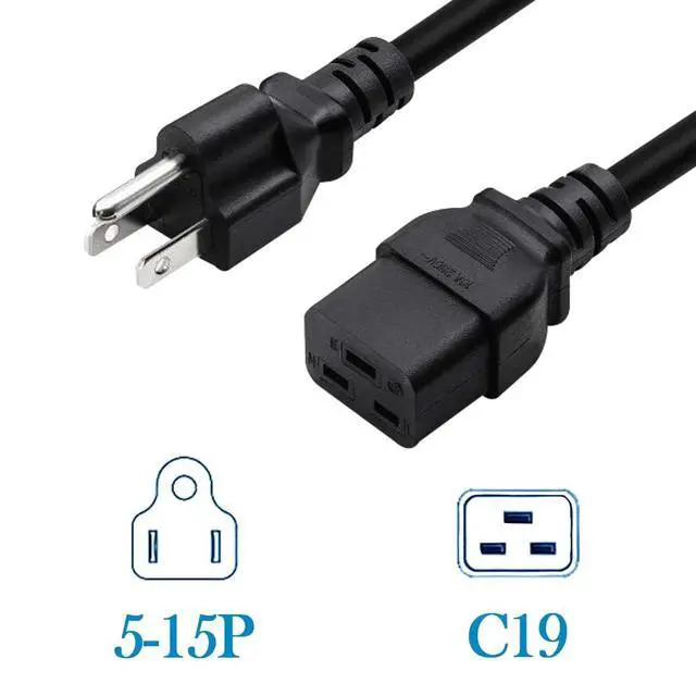 Alt view image 3 of 7 - 3.2ft/1M Nema 5-15P to IEC320 C19 Power Cable | Power Line for PDU/UPS, UL Listed & RoHS compliant,American Standard 5-15P Male to C19, Three Horizontals 16A Female Plug