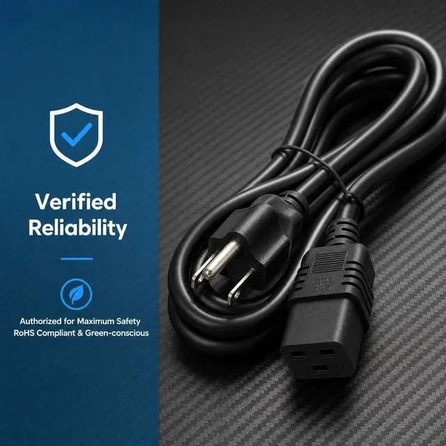 Alt view image 6 of 7 - 3.2ft/1M Nema 5-15P to IEC320 C19 Power Cable | Power Line for PDU/UPS, UL Listed & RoHS compliant,American Standard 5-15P Male to C19, Three Horizontals 16A Female Plug
